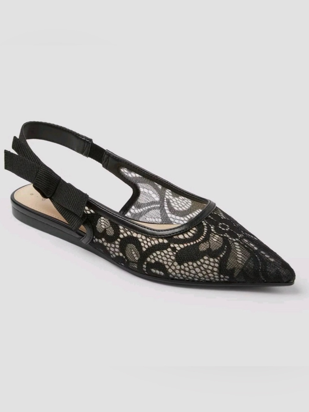 Women London Lace Sling Back Bow Flats - A New Day Black